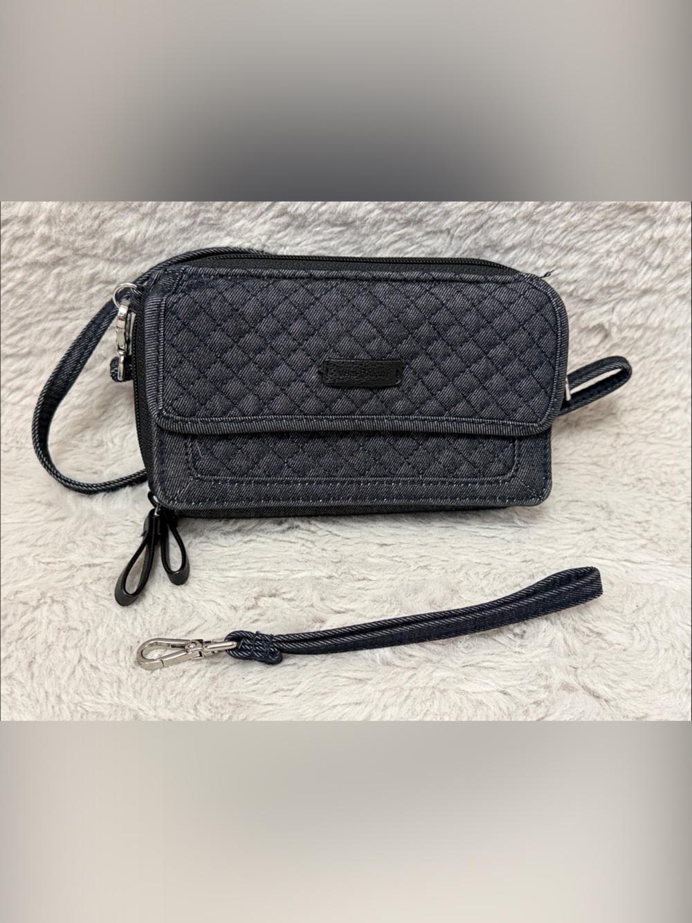 Vera Bradley Denim RFID. Quilted All in One Denim Crossbody Bag- Black